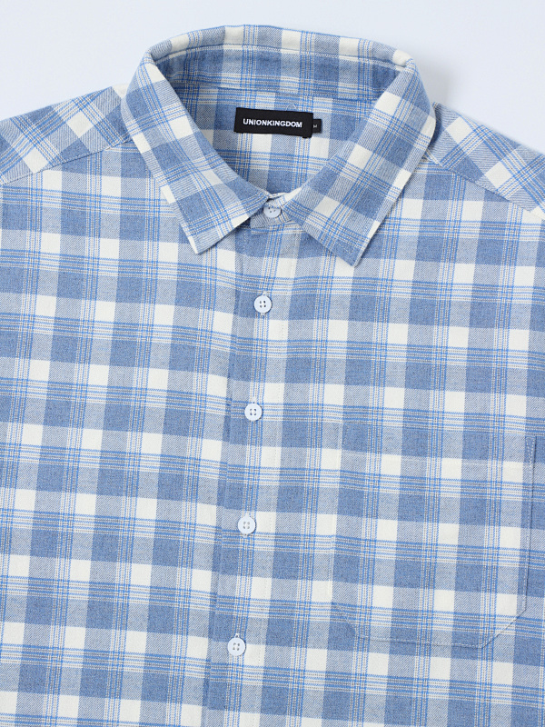 170gsm Union Kingdom 100% Cotton Boxy Cropped Fit Plaid Flannel Short-sleeved Shirt 3
