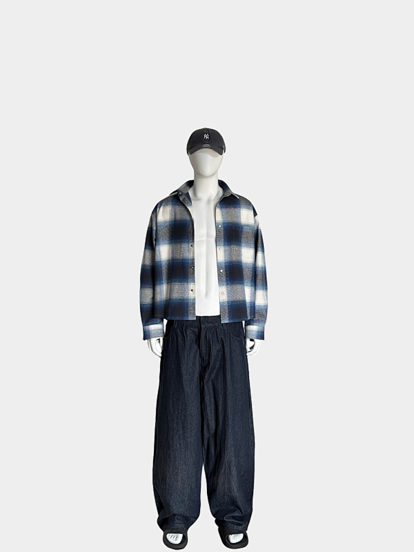 320gsm Union Kingdom 100% Cotton Boxy Cropped Fit Plaid Flannel Jacket