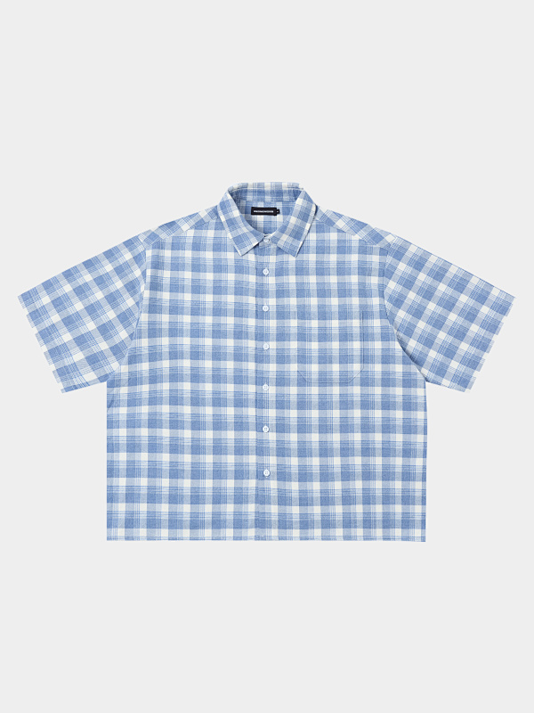 170gsm Union Kingdom 100% Cotton Boxy Cropped Fit Plaid Flannel Short-sleeved Shirt