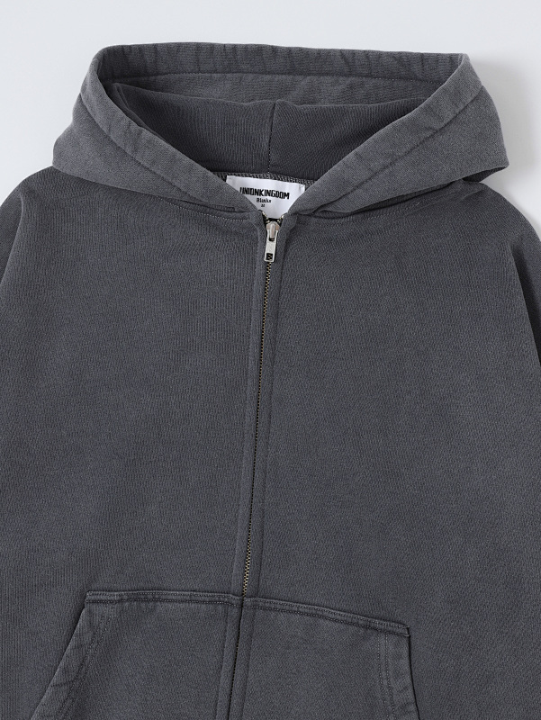 450gsm Union Kingdom 100% Cotton Polar Fleece Boxy Cropped Fit Washed Zip-up · 3