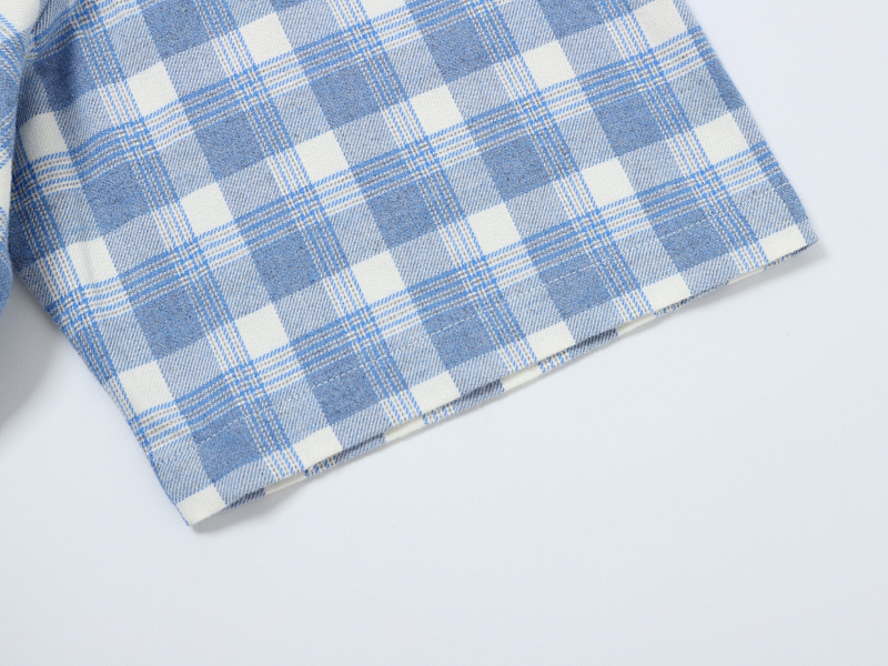 170gsm Union Kingdom 100% Cotton Boxy Cropped Fit Plaid Flannel Short-sleeved Shirt 5