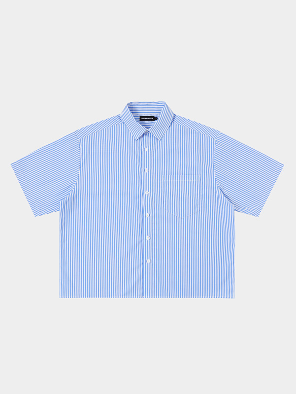 [Restocking]150gsm Union Kingdom 100% Cotton Boxy Cropped Fit Striped Short-sleeved Shirt
