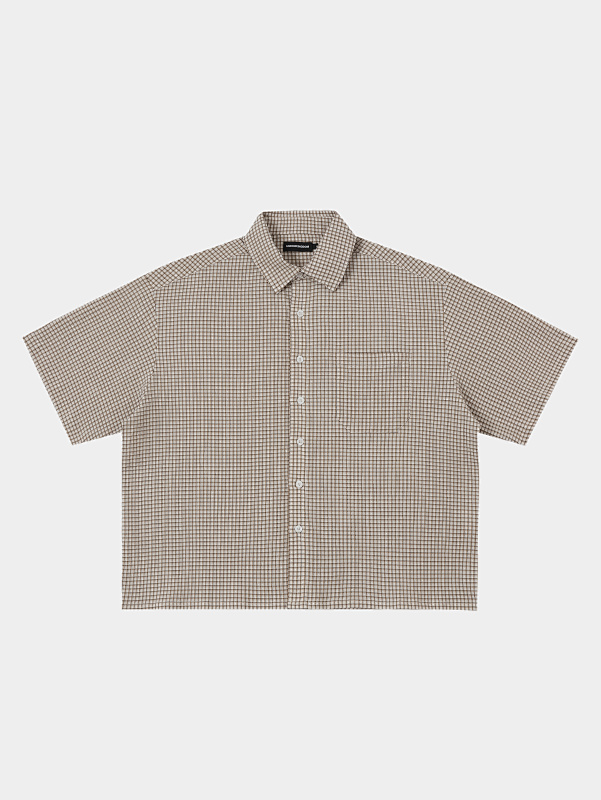 140gsm Union Kingdom 100% Cotton Boxy Cropped Fit Plaid Short-sleeved Shirt