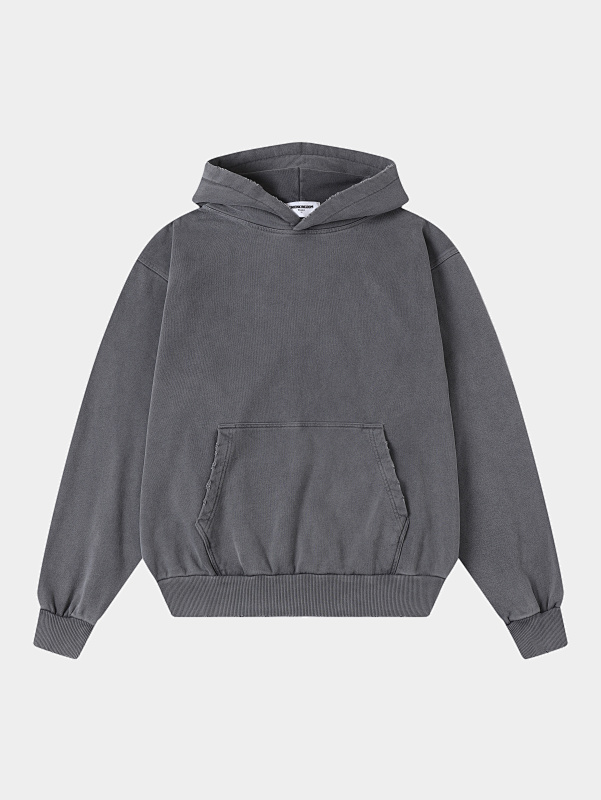 450gsm Union Kingdom Distressed Washed Gray 100% Cotton Loose Fit Hoodie