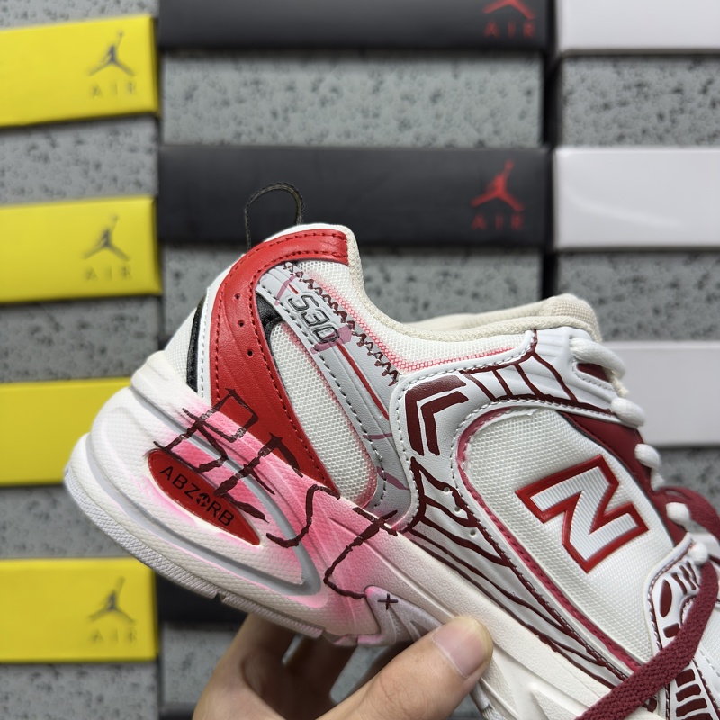 New Balance 530 · White Red Graffiti Laces · 6